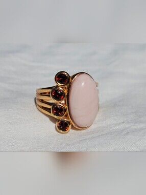 Vintage 925 Pink Opal Garnet Ring
